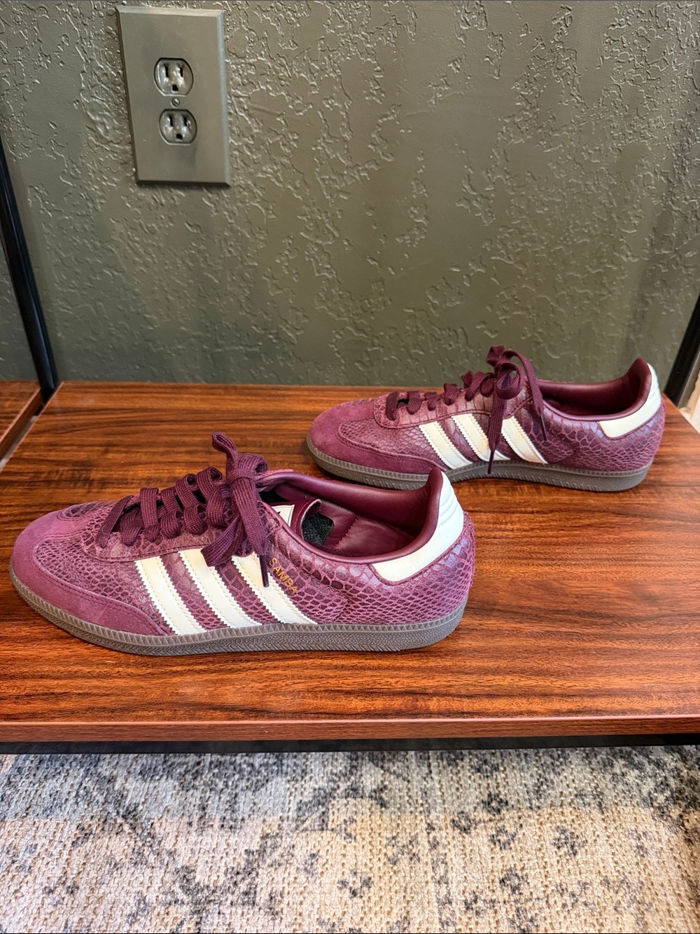adidas Maroon Suede Trainers with White Stripes - Picture 6 of 8